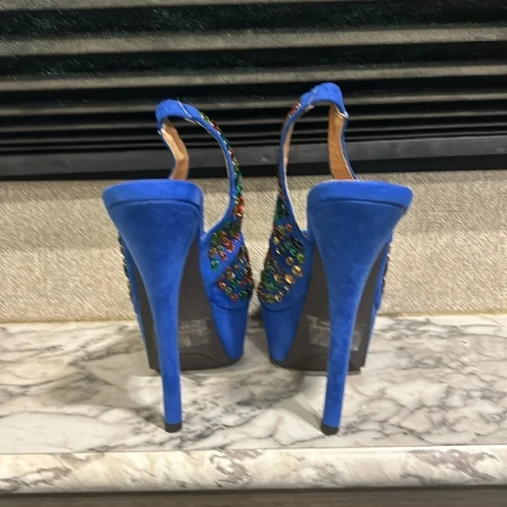 Liliana Women’s Phoebe 2 Heels Rhinestone Peep Toe Platform Slingback‎ Pumps NIB